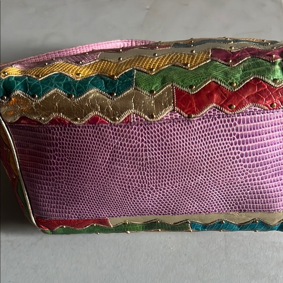 Vintage/Rare/HTF Sharif Leather Snakeskin Multicolor Chevron Patterned Bag - Picture 2 of 11